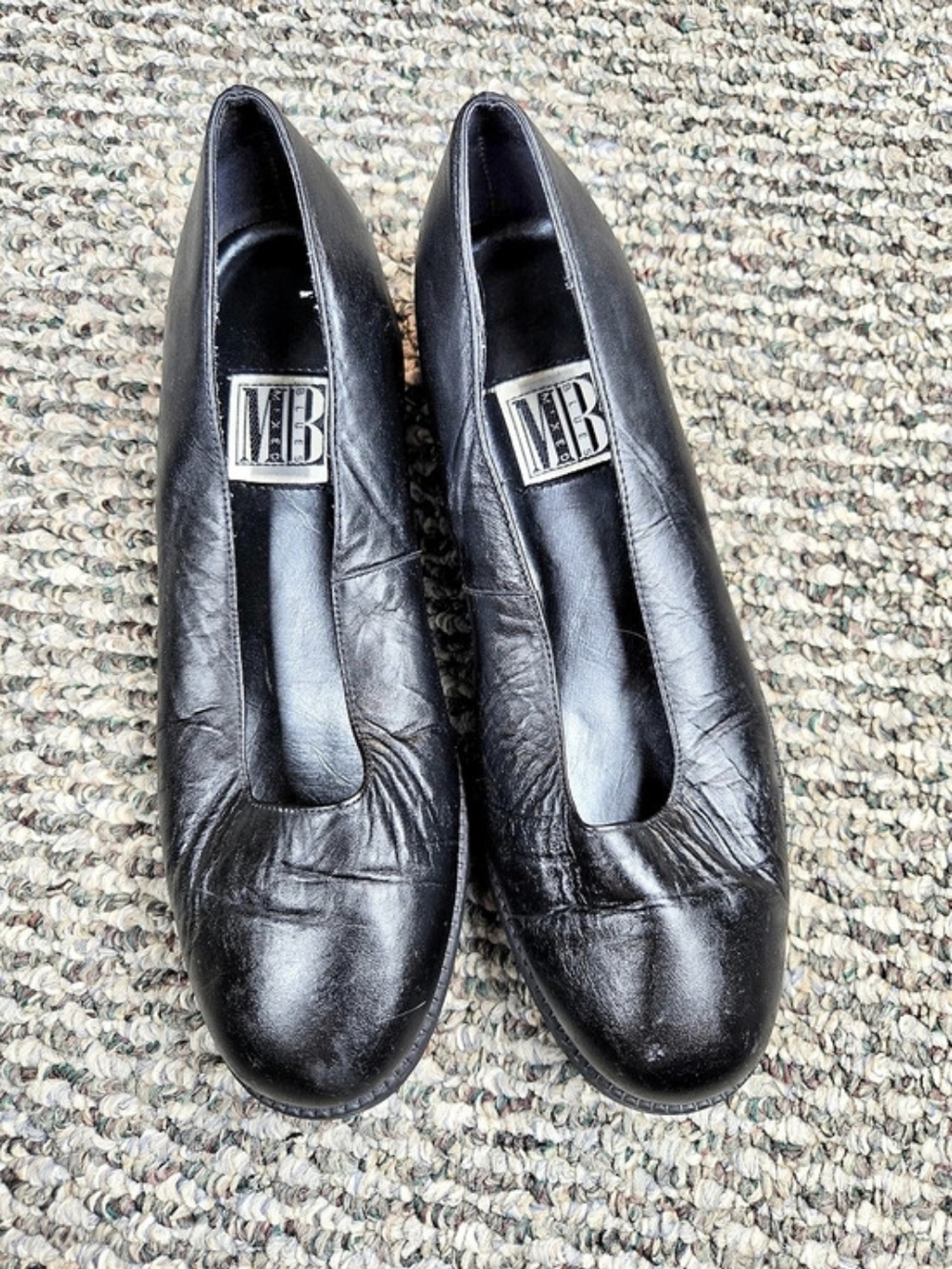 Mixed Blues Women's Black Leather Flats US 6.5M